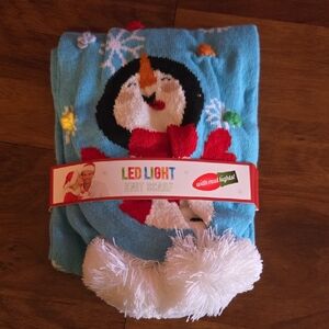 Blue LED Light Knit Scarf with Snowman  Design Unisex
